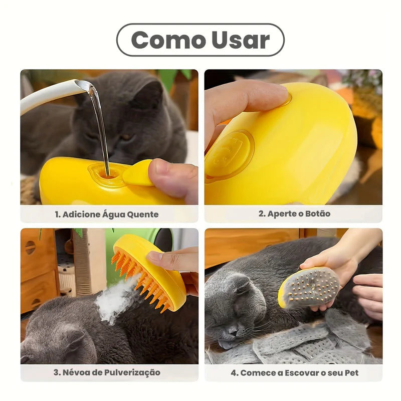 Escova Tira Pelo Vapor Para os Pets Usb Recarregável