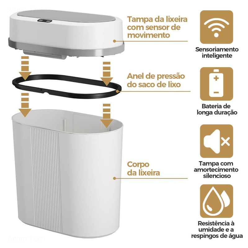 Lixeira Automática Com Sensor Inteligente Abre E Fecha Luxo