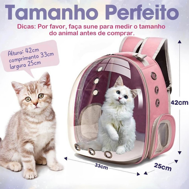 Mochila Pet Transporte Cães Gato Visão Rosa