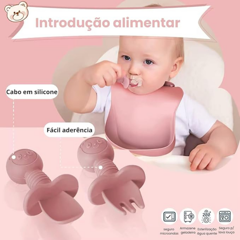 Kit Introdução Alimentar Bebê Utensílios de Silicone 8 Pçs B