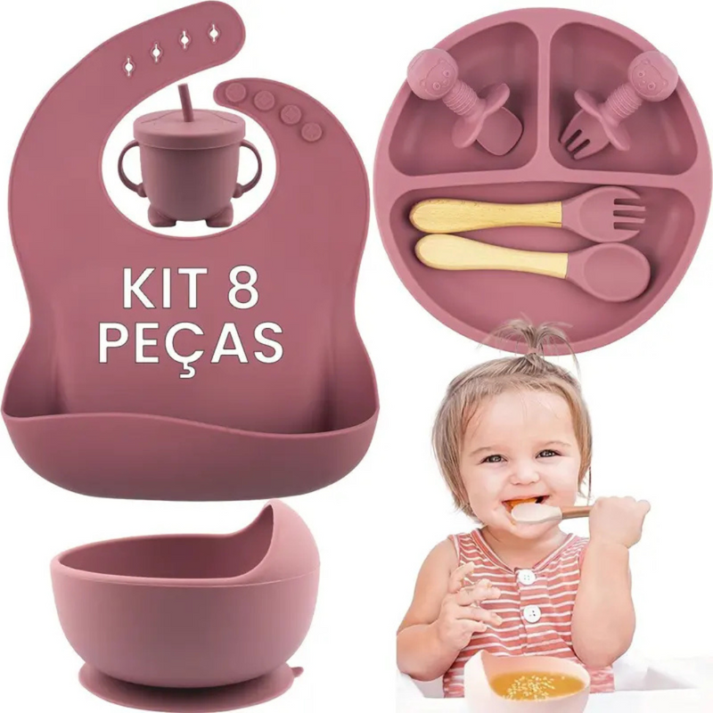 Kit Introdução Alimentar Bebê Utensílios de Silicone 8 Pçs B