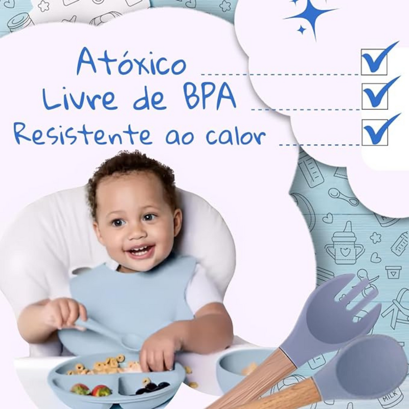 Kit Introdução Alimentar Bebê Utensílios de Silicone 8 Pçs B