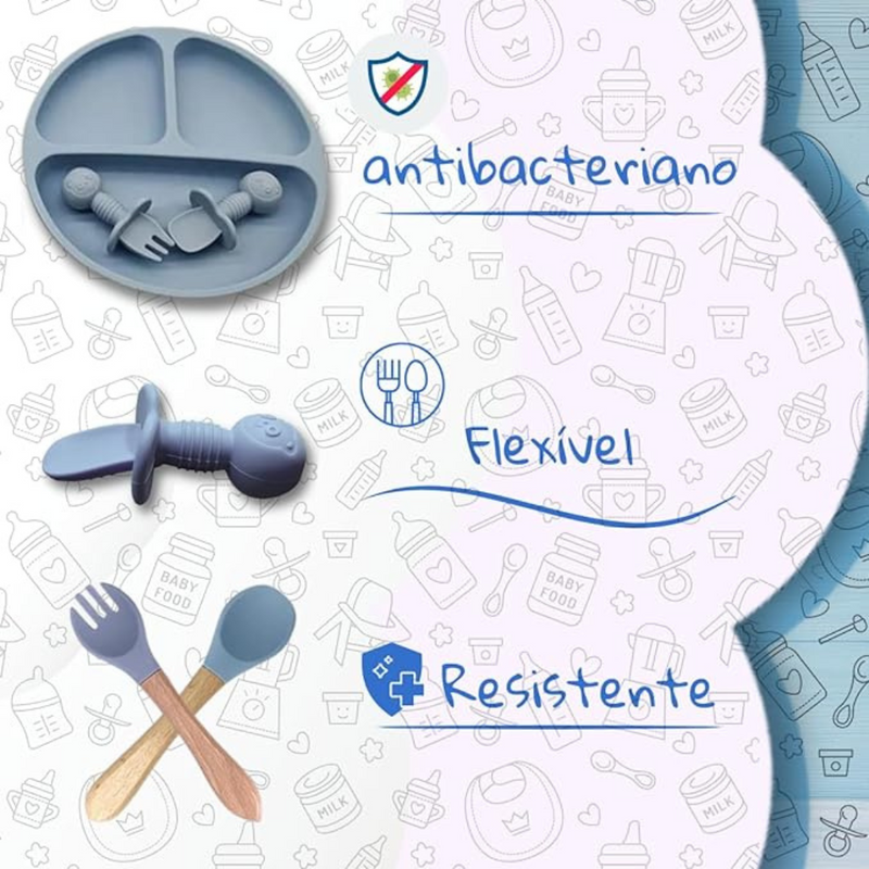 Kit Introdução Alimentar Bebê Utensílios de Silicone 8 Pçs B