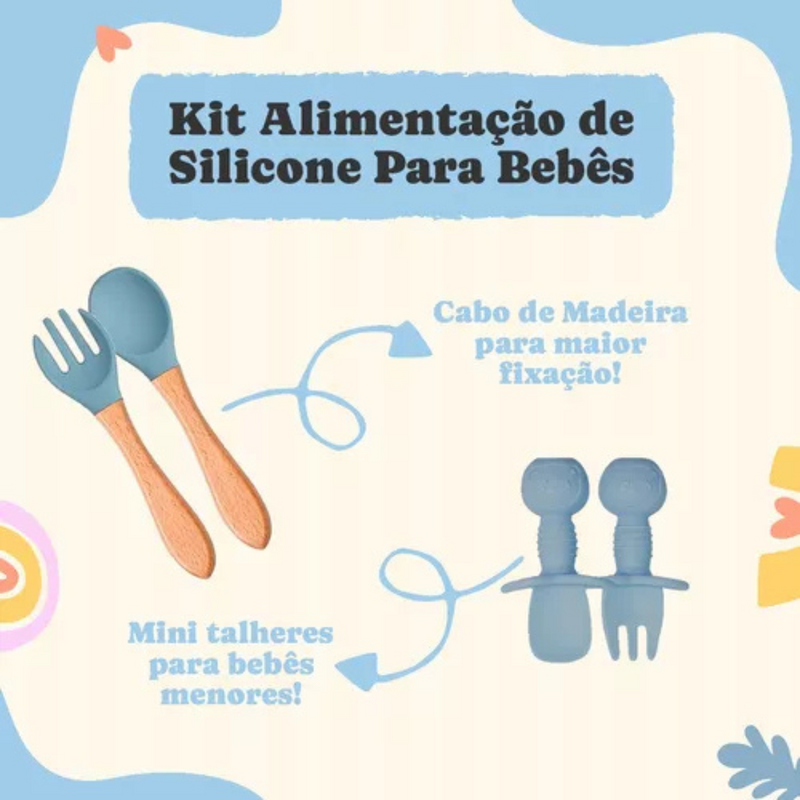 Kit Introdução Alimentar Bebê Utensílios de Silicone 8 Pçs B