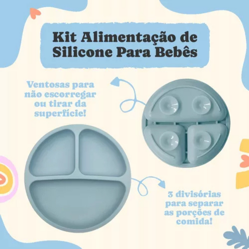 Kit Introdução Alimentar Bebê Utensílios de Silicone 8 Pçs B