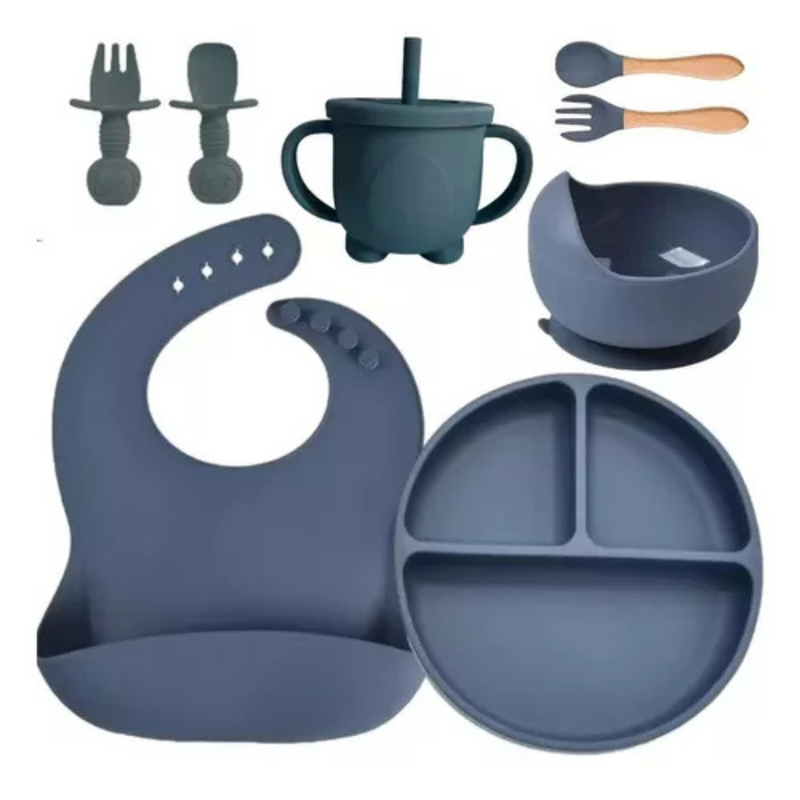 Kit Introdução Alimentar Bebê Utensílios de Silicone 8 Pçs B