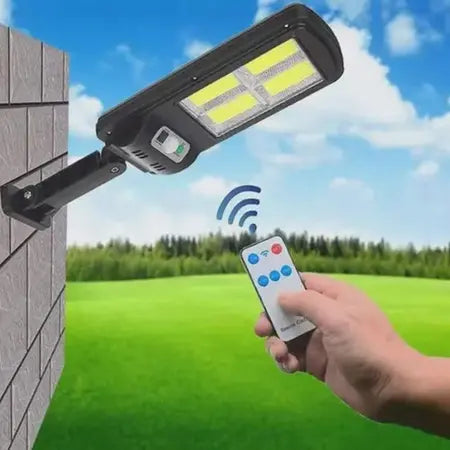 Luminária Lâmpada Solar de Parede 128 COB Rua Poste Sensor de Movimento com Alarme e Controle