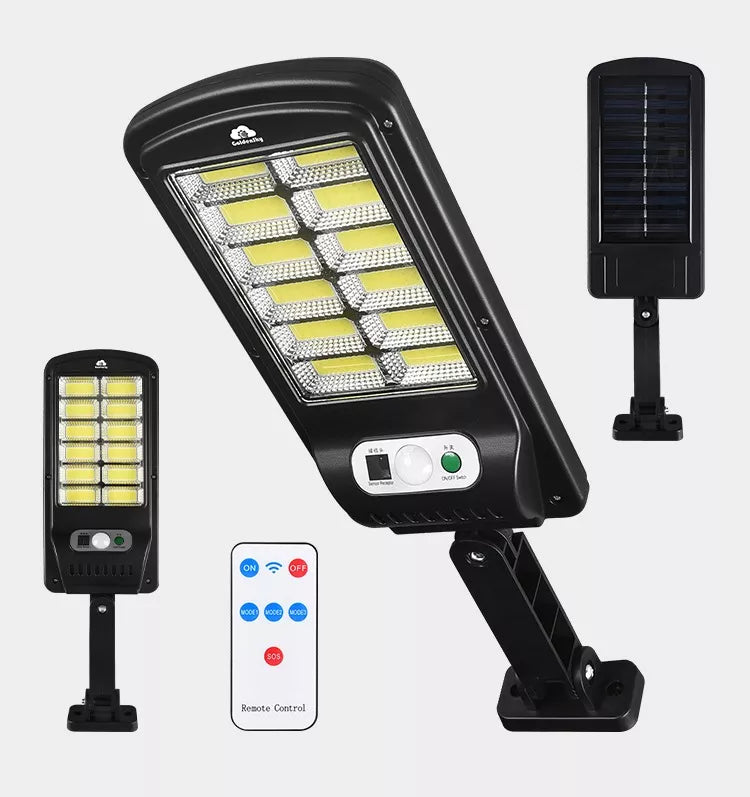 Luminária Lâmpada Solar de Parede 128 COB Rua Poste Sensor de Movimento com Alarme e Controle