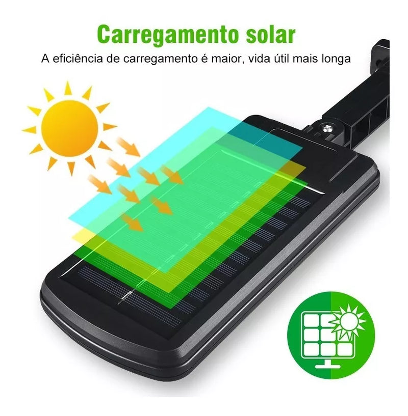 Luminária Lâmpada Solar de Parede 128 COB Rua Poste Sensor de Movimento com Alarme e Controle