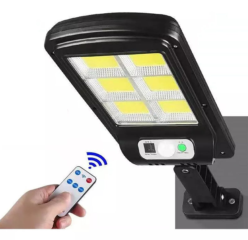 Luminária Lâmpada Solar de Parede 128 COB Rua Poste Sensor de Movimento com Alarme e Controle