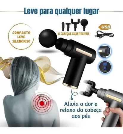 MASSAGEADOR PISTOLA MASSAGE GUN 4 PONTEIRAS MUSCULAR PROFISSIONAL 6 VELOCIDADES ELETRICA E RECARREGAVEL