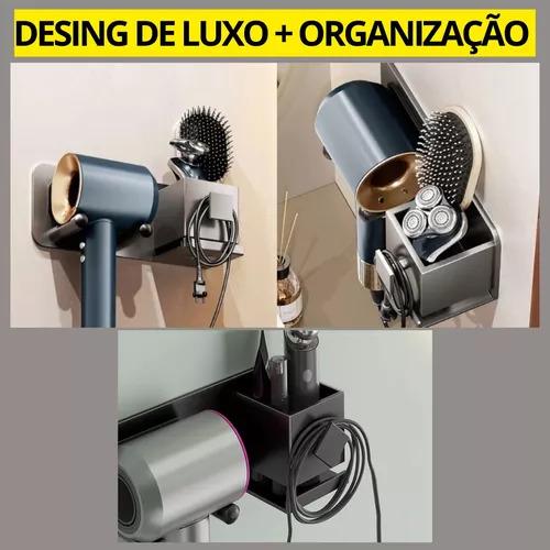 SUPORTE ORGANIZADOR PARA SECADOR BANHEIRO + ITENS DE MAQUIAGEM EM ALUMINIO DESING MODERNO