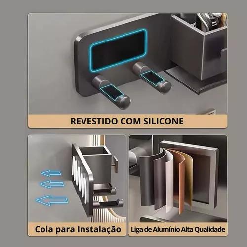 SUPORTE ORGANIZADOR PARA SECADOR BANHEIRO + ITENS DE MAQUIAGEM EM ALUMINIO DESING MODERNO