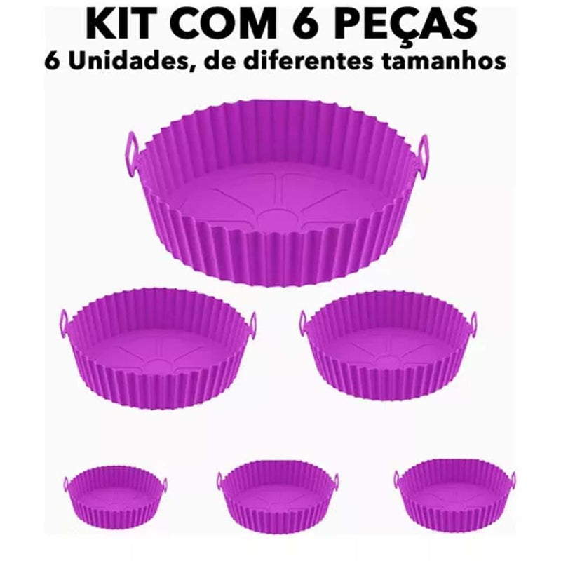 Kit 6 Tamanho Forma Antiaderente em Silicone Reutilizável Air Fryer