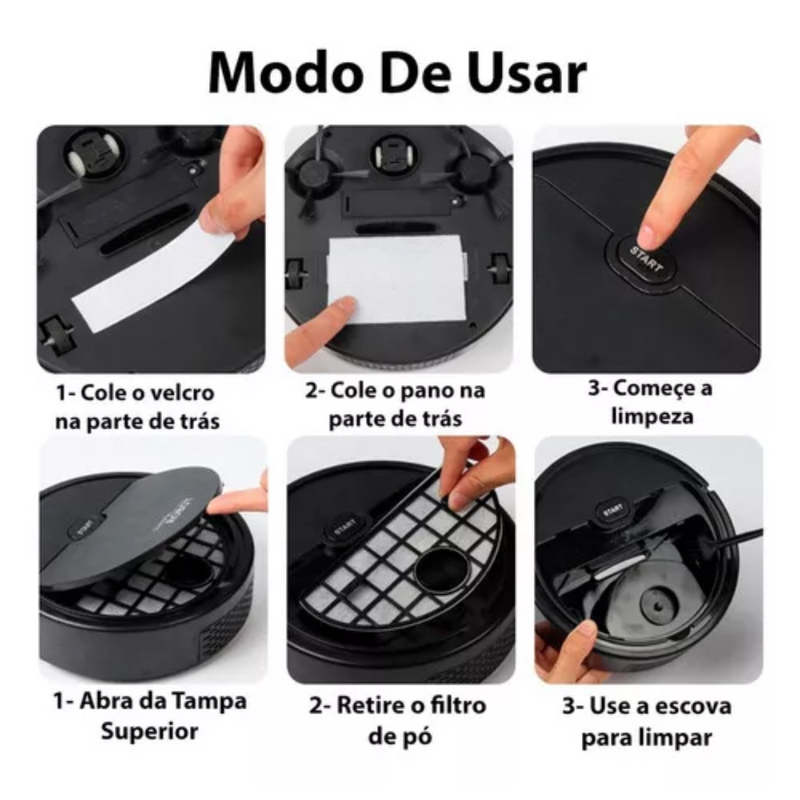 Robô Aspirador 2 Em 1 Aspira E Passa Pano Recarregável Usb -